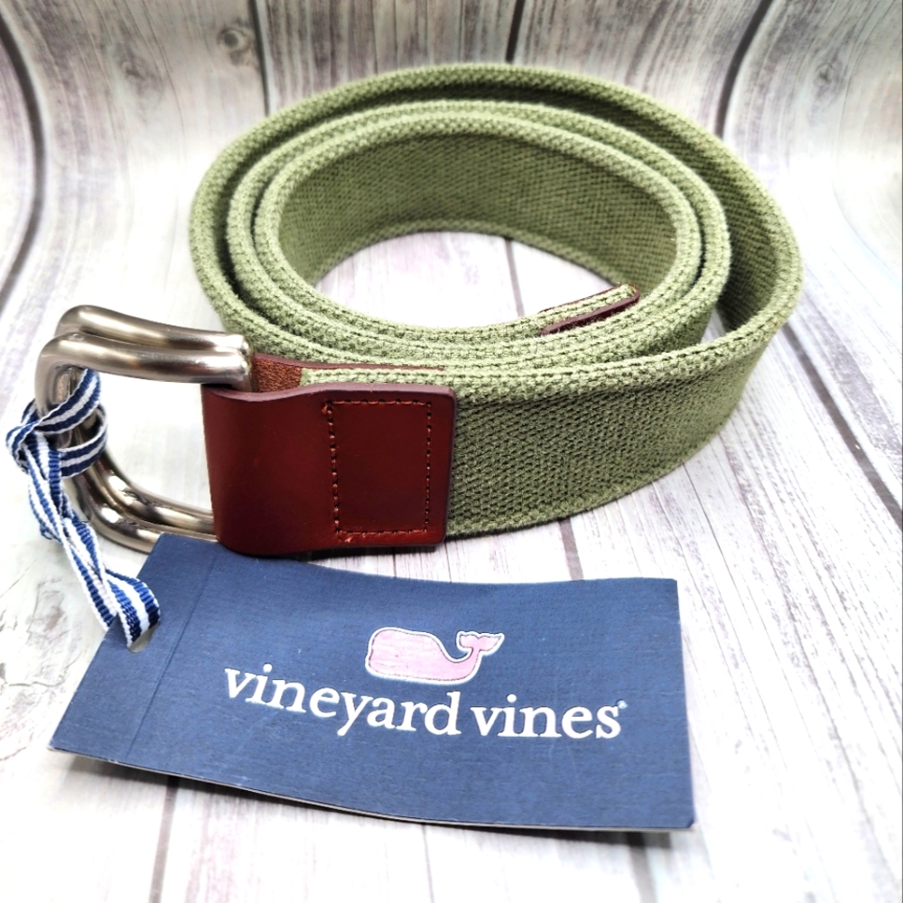 Vineyard Vines Men's D-ring Belt Island Canvas Green Ash Olive Sz M NEW NWT